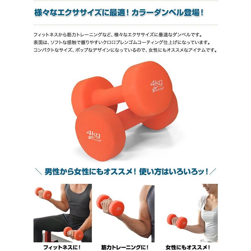 ダンベル 4kg 2個セット 合計8kg カラーダンベル 男女兼用 男性 女性 メンズ レディース 鉄アレイ 鉄アレー 筋トレ インナーマッスル 1年保証 送料無料 |  | 02