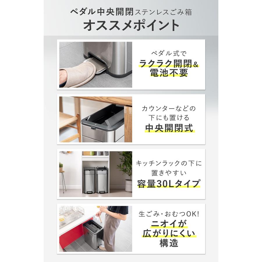 ゴミ箱 ステンレス スリム ペダル 中央開閉式 30L ごみ箱