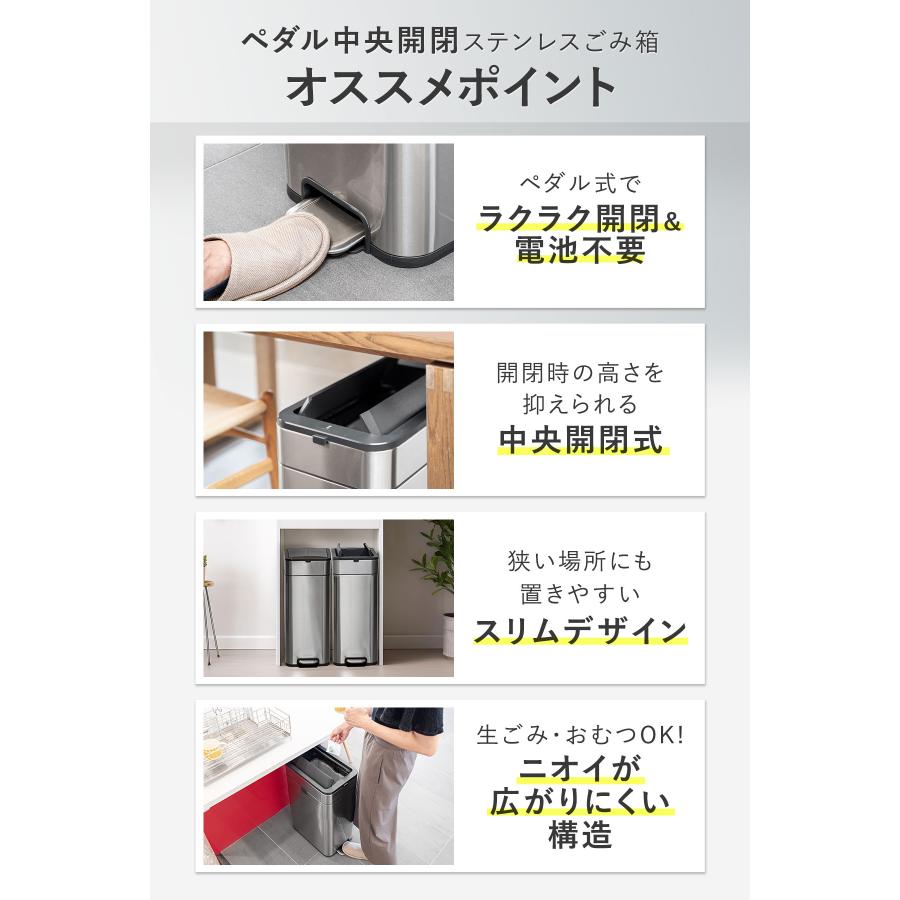ゴミ箱 ステンレス スリム ペダル 中央開閉式 40L ごみ箱 ゴミ箱 ステンレス スリム ペダル 中央開閉式 40L ごみ箱