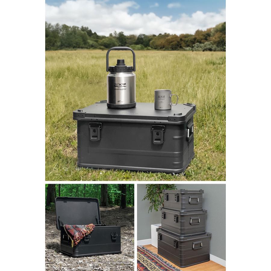 FIELDOOR アルミ コンテナボックス 蓋付き マットブラック M
