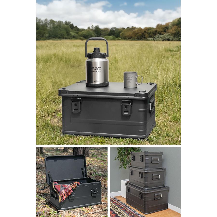 FIELDOOR アルミ コンテナボックス 蓋付き マットブラック S/M