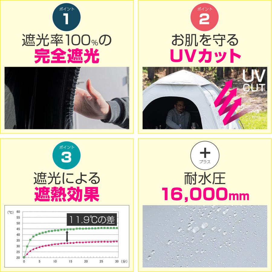 FIELDOOR（フィールドア） テント ワンタッチ 完全遮光 3人用 4人用