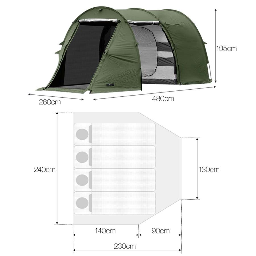 FIELDOOR テント 大型 ドームテント トンネルテント 480 480cm FIELDOOR テント 大型 ドームテント トンネルテント 480 480cm