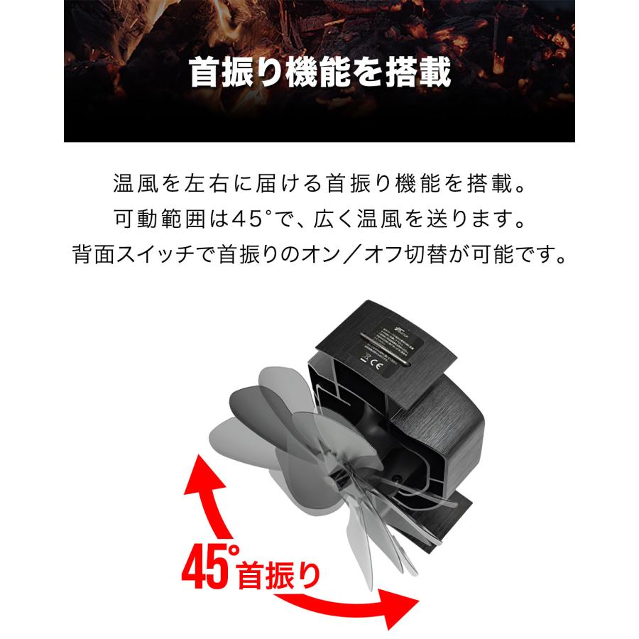 ストーブファン 首振りタイプ 5枚羽根 直径約19cm FIELDOOR エコ 電源