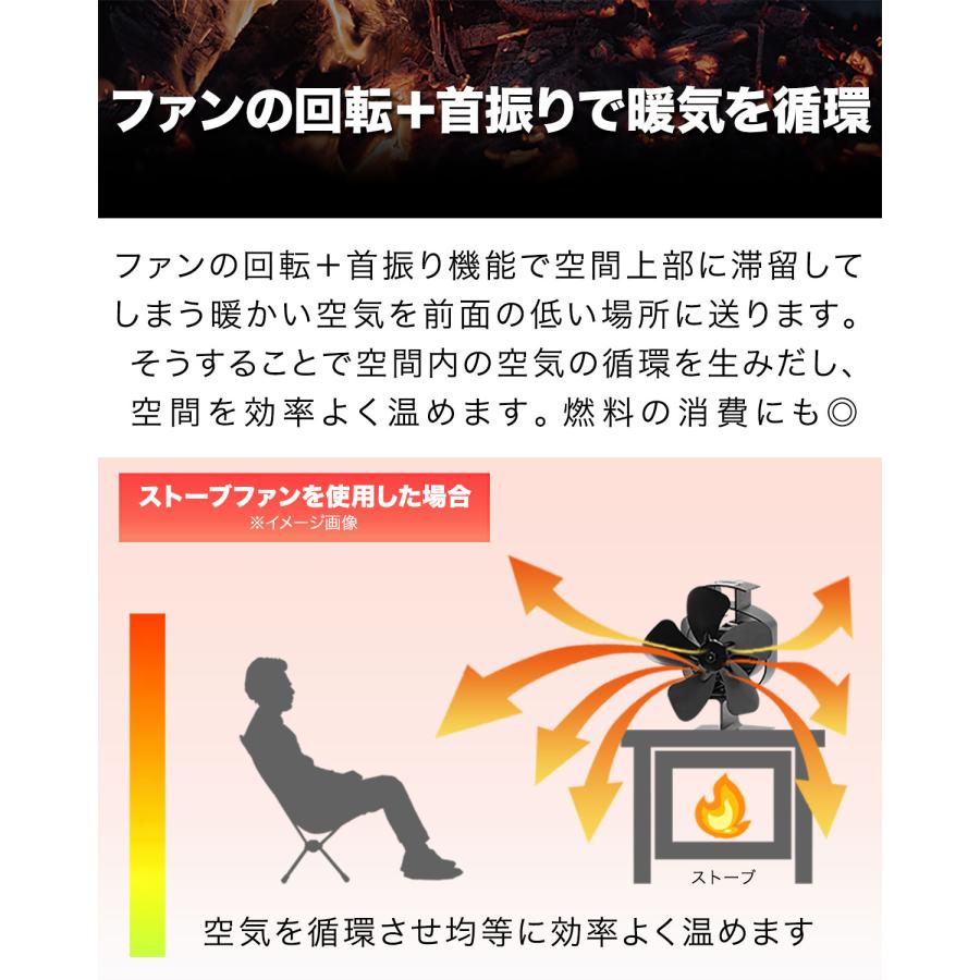ストーブファン 首振りタイプ 5枚羽根 直径約19cm FIELDOOR エコ 電源不要 省エネ 薪ストーブ 石油ストーブ ガスストーブ 遮熱版 1年保証 送料無料 |  | 05