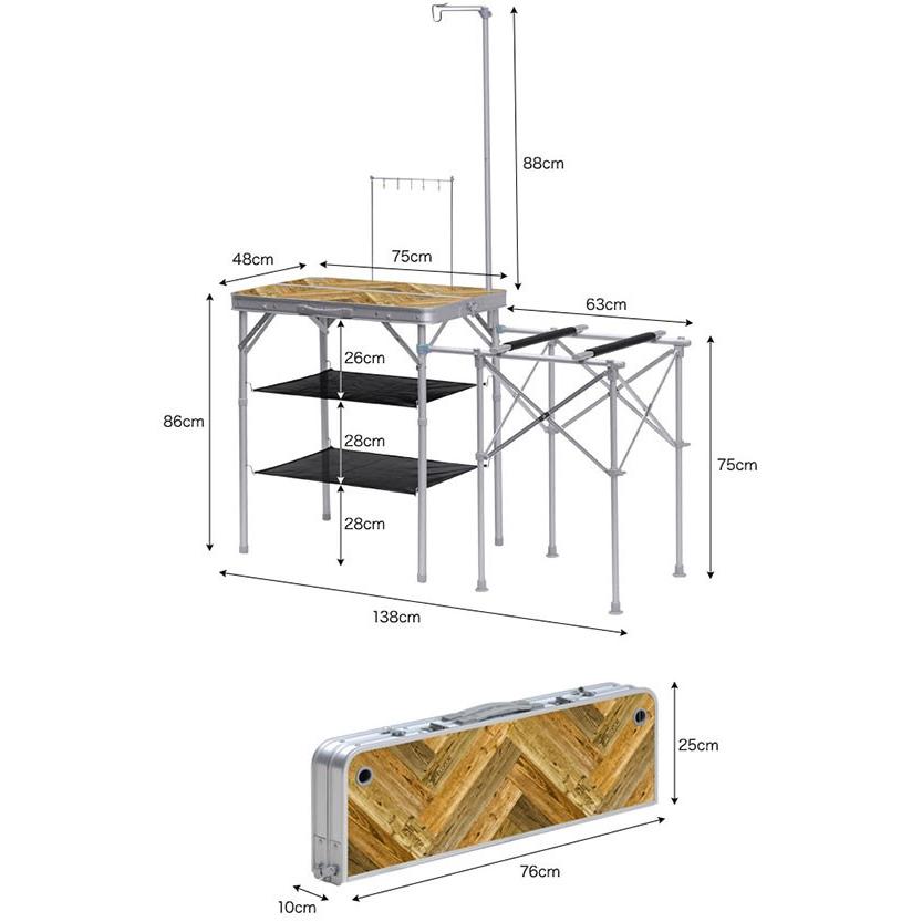 1年保証 キッチンテーブル アウトドアテーブル 折りたたみ キッチン バーナースタンド キャンプ 調理台 折りたたみテーブル コンパクト 収納式 送料無料｜maxshare｜07