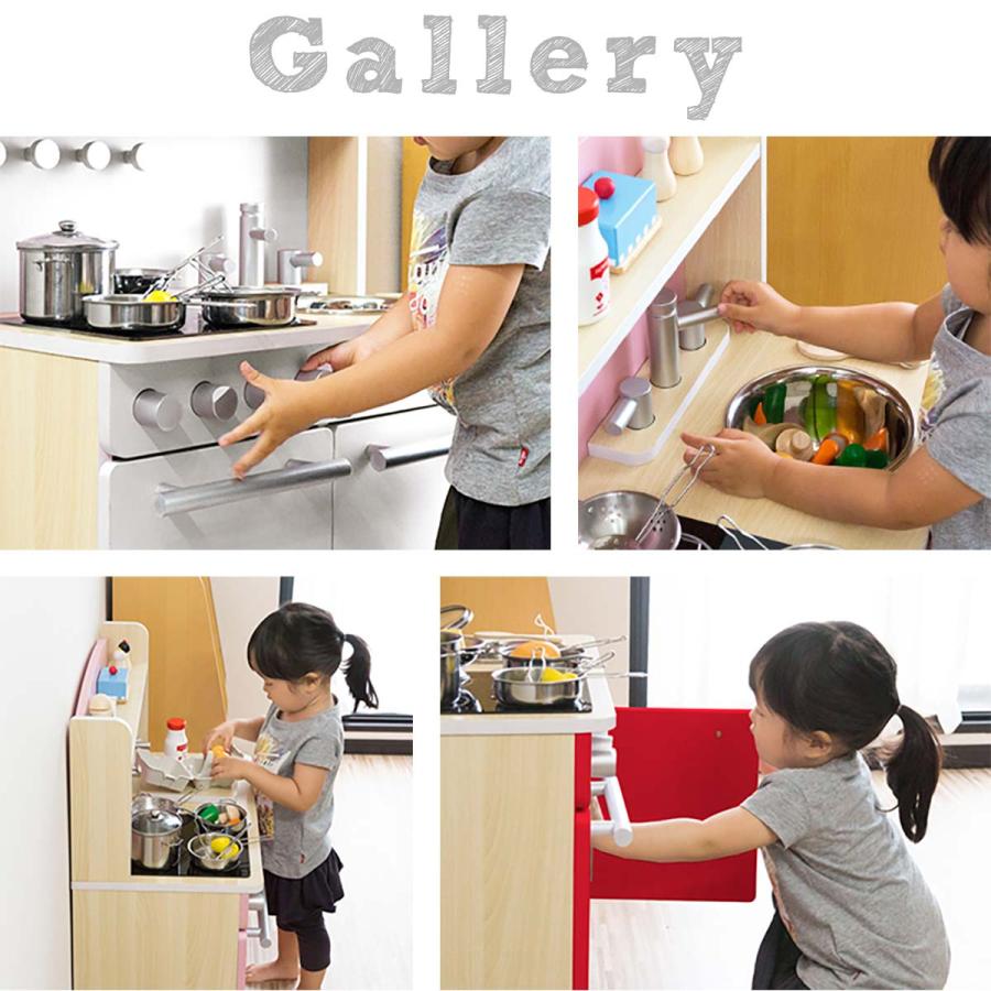 rizkiz ままごとキッチン、鍋、皿、道具、食材セット レッド 直接お渡し希望 RiZKiZ ままごと キッチン お店ごっこ 両面 木製 選べる食材・鍋
