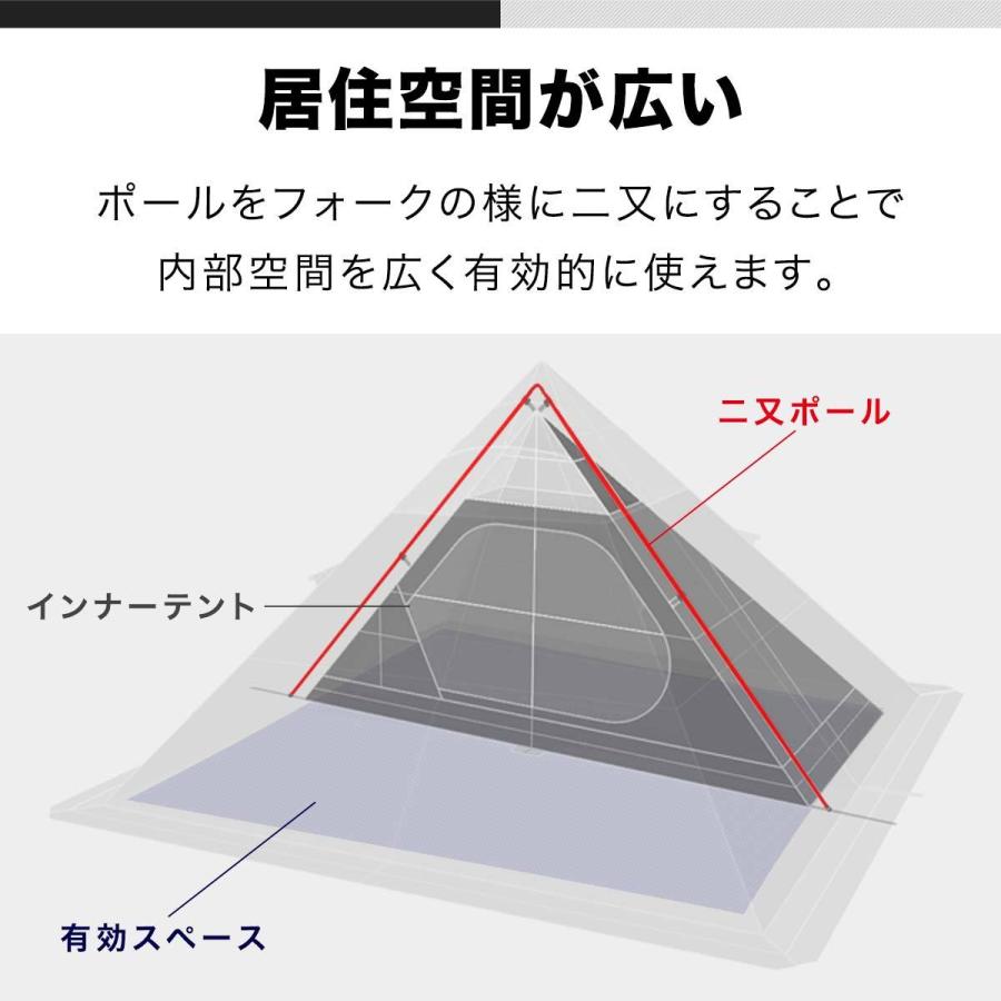 1年保証 テント キャンプテント TC 難燃 ポリコットン 焚火に強い 二又ポール フォークテント 広々前室 280cm ソロテント ソロキャンプ アウトドア 送料無料｜maxshare｜04