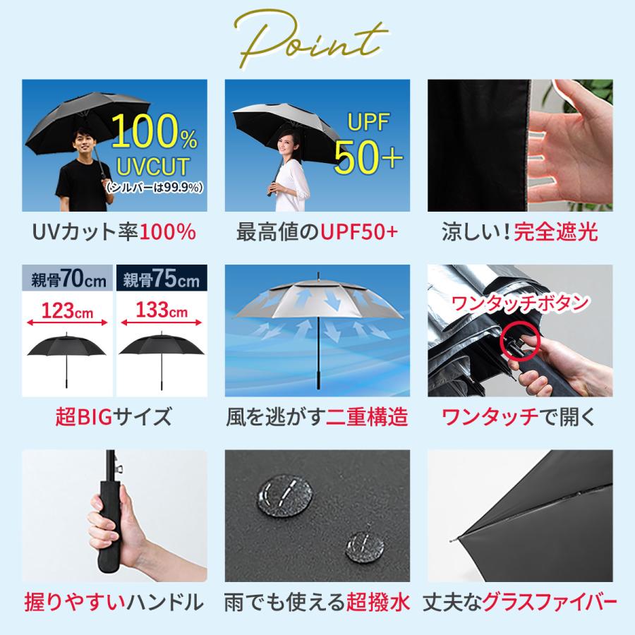 傘 メンズ 大きいサイズ 75cm 直径133cm 日傘 晴雨兼用傘 完全遮光 遮