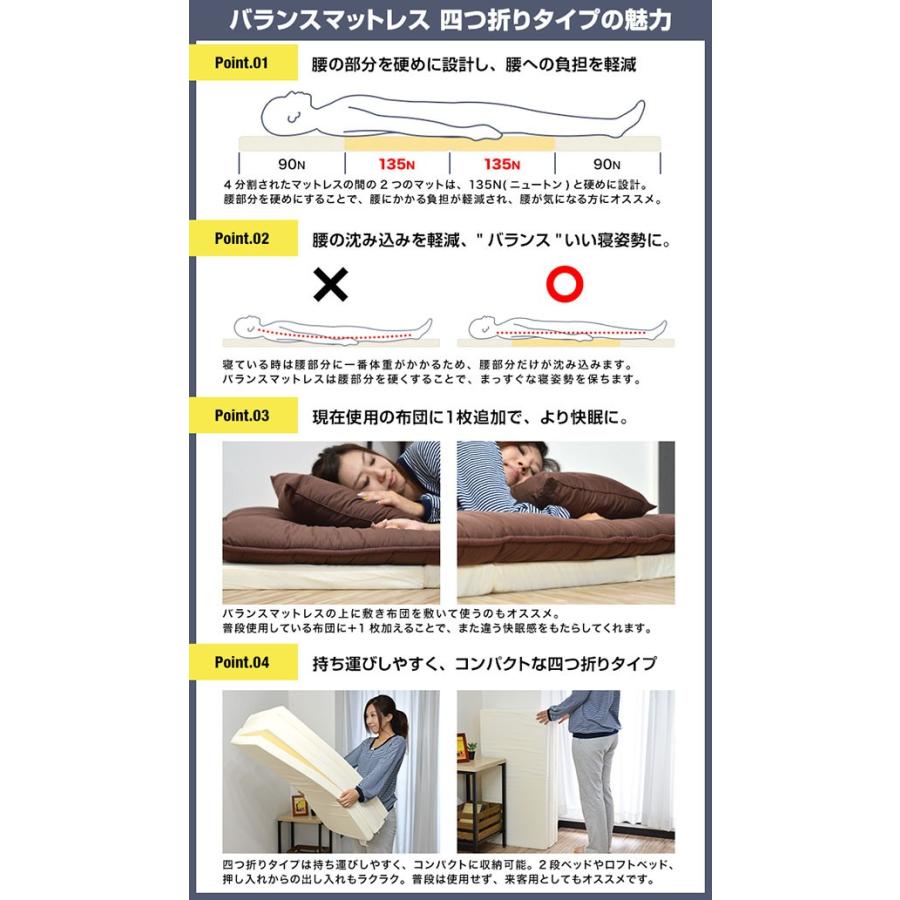 マットレス 日本製 折りたたみ シングルマットレス 5cm 四つ折り 国産 バランスマットレス マット ベッド 敷き布団 1年保証 送料無料 |  | 02