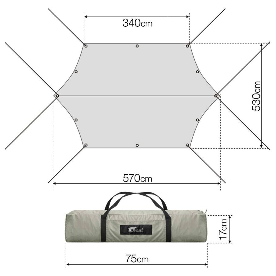 FIELDOOR☆ヘキサタープ TC ポリコットン  Lサイズ530×570 FIELDOOR タープ ヘキサタープ 安心の1年保証 TC ポリコットン