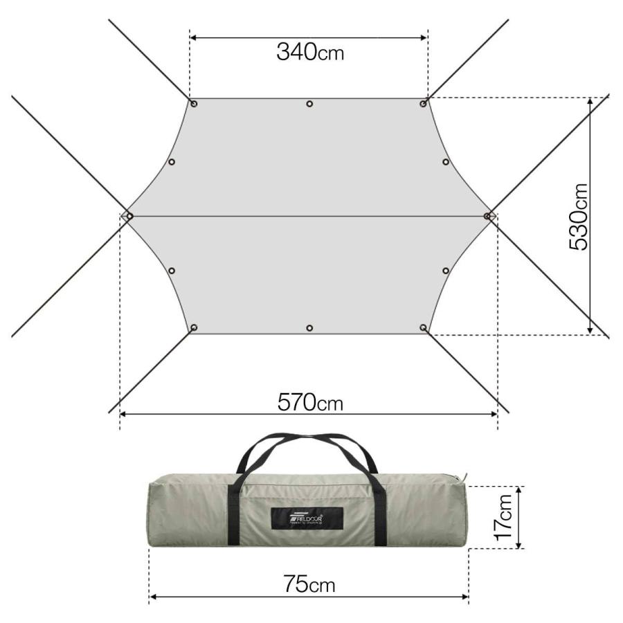 ヤフー1位 1年保証 ヘキサタープ TC ポリコットン 焚き火に強い 難燃 Lサイズ 530cmx570cm 6-8人用 ヘキサゴンタープ おしゃれ 防カビ FIELDOOR 送料無料｜maxshare｜09