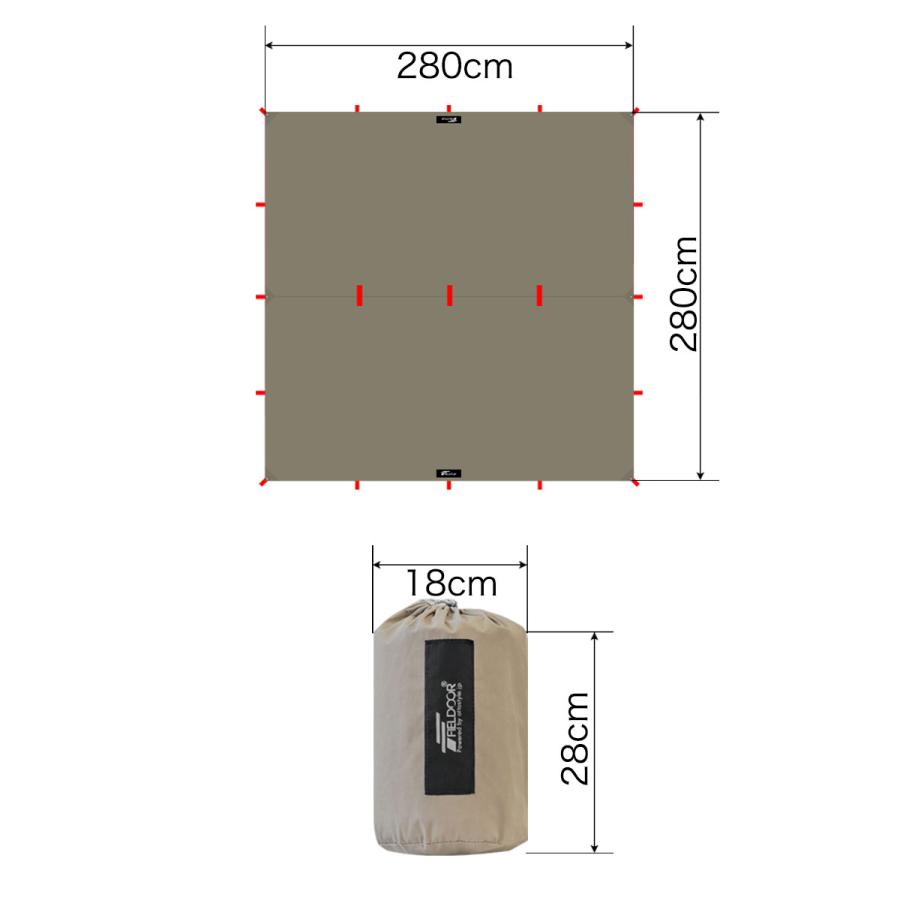 タープ スクエアタープ TC ポリコットン 焚き火に強い 難燃 280cmx280cm 日よけ UVカット 簡易テント アウトドア テント FIELDOOR 1年保証 送料無料 | FIELDOOR | 10