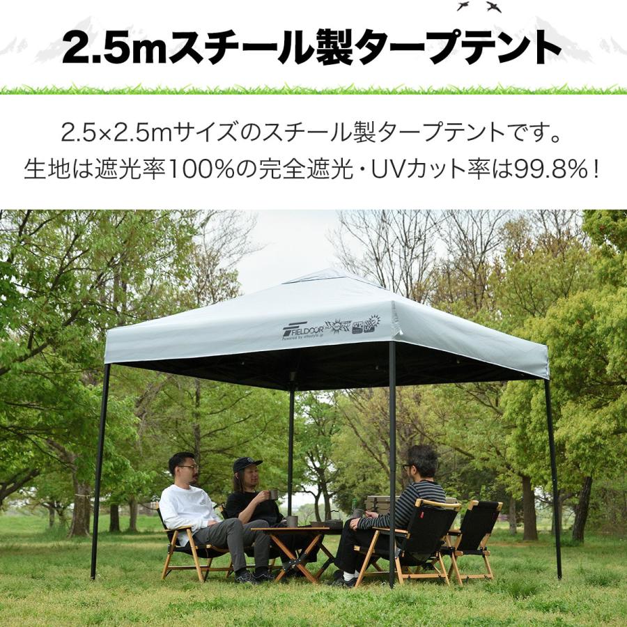 FIELDOOR ワンタッチタープテント 2.5m×2.5m スチール/センター