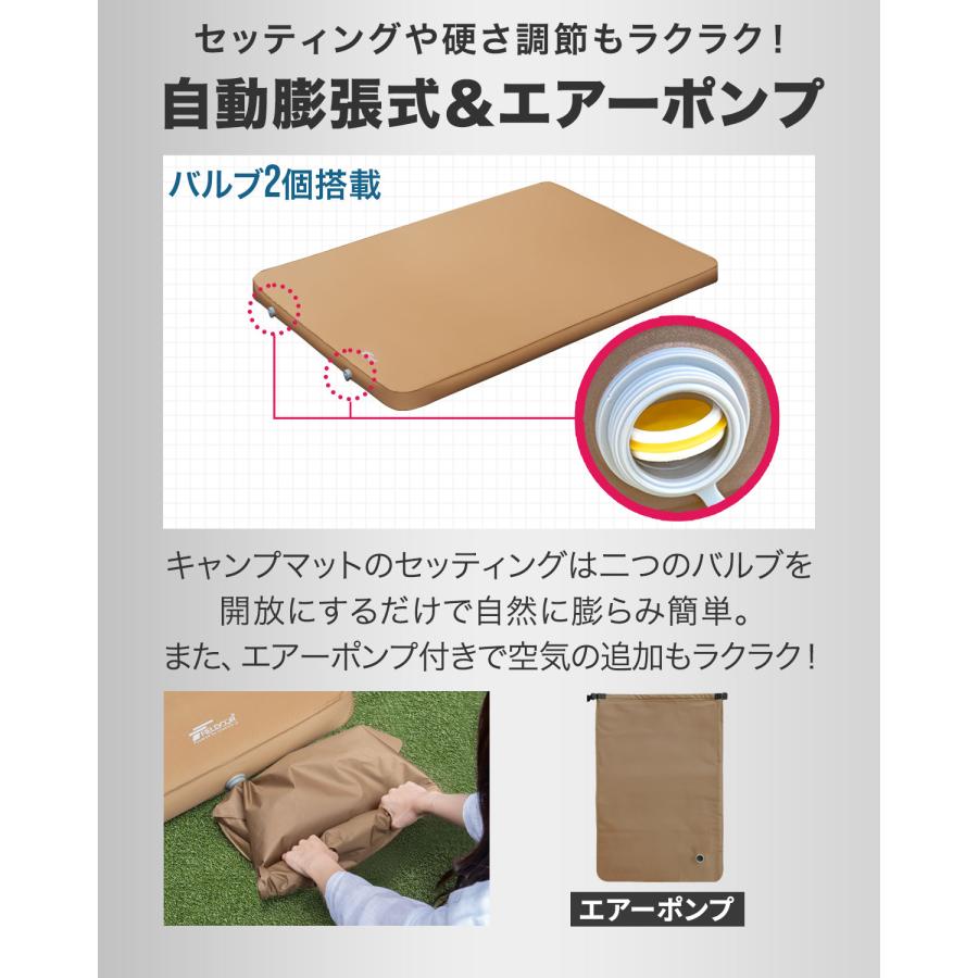 FIELDOOR インフレーターマット 厚さ10cm Sサイズ 2個　ブラック FIELDOOR キャンプマット 2個セット インフレータブル エアー