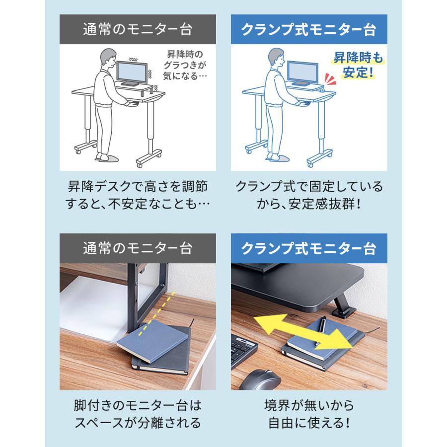 モニター台 モニタースタンド 机上台 クランプ式 固定 幅65cm 奥行26cm