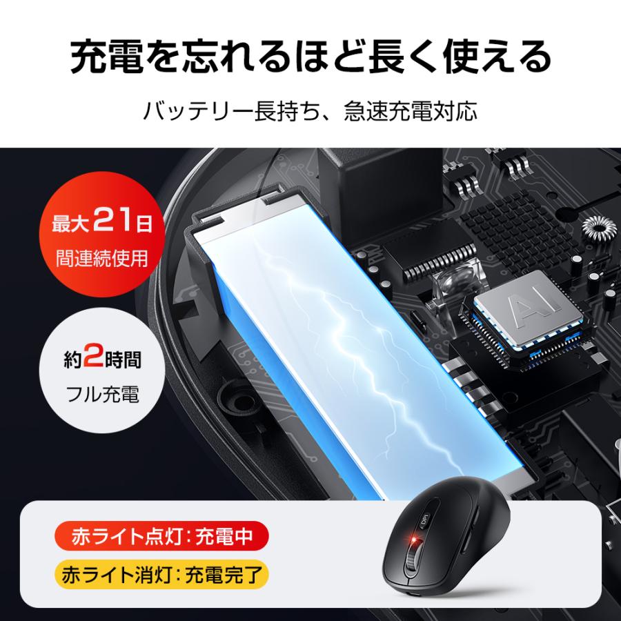 【特典あり！】 マウス ワイヤレスマウス 無線 bluetooth エルゴノミクス 6ボタン 戻る・進むボタン搭載 DPI切替 800/1200/1600 静音クリック Windows Mac 対応 | ブランド登録なし | 16