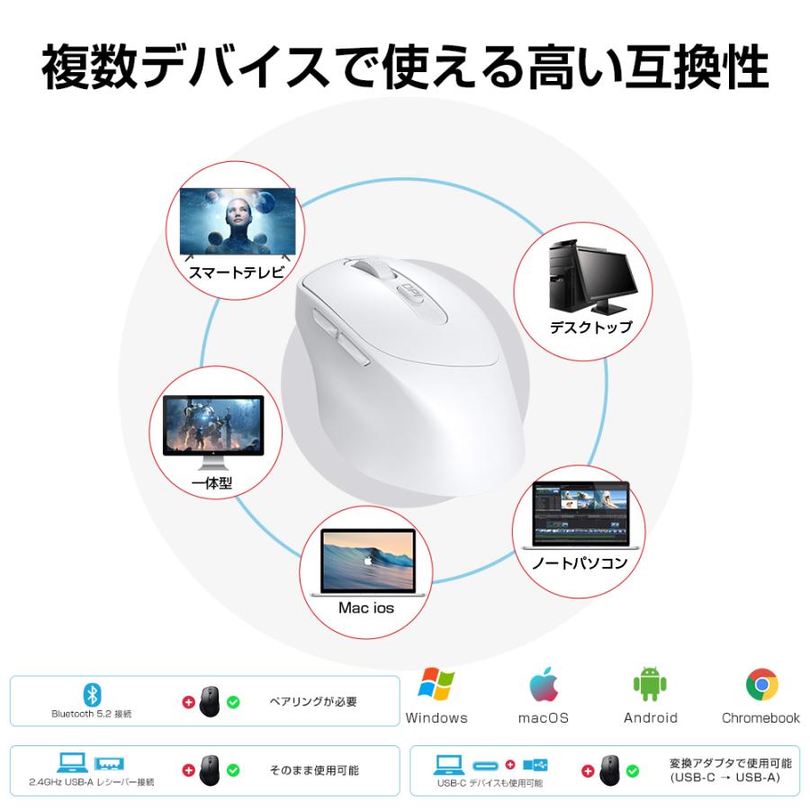 【特典あり！】 マウス ワイヤレスマウス 無線 bluetooth エルゴノミクス 6ボタン 戻る・進むボタン搭載 DPI切替 800/1200/1600 静音クリック Windows Mac 対応 | ブランド登録なし | 17