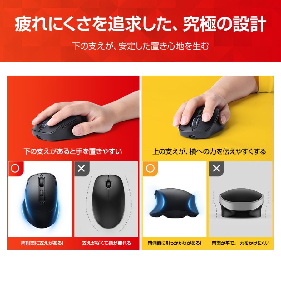 【特典あり！】 マウス ワイヤレスマウス 無線 bluetooth エルゴノミクス 6ボタン 戻る・進むボタン搭載 DPI切替 800/1200/1600 静音クリック Windows Mac 対応 | ブランド登録なし | 06