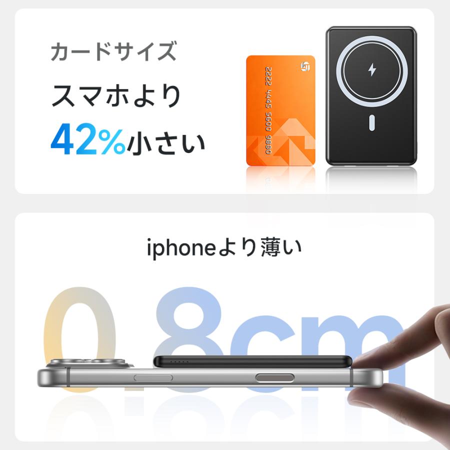 モバイルバッテリー MagSafe ワイヤレス 超薄型 大容量 8000mAh マグネット 軽量 急速充電 3台同時充電 有線 スマホ イヤホン IWatch 充電器 Type-C口 iPhone | ブランド登録なし | 15