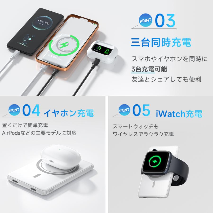 モバイルバッテリー MagSafe ワイヤレス 超薄型 大容量 8000mAh マグネット 軽量 急速充電 3台同時充電 有線 スマホ イヤホン IWatch 充電器 Type-C口 iPhone | ブランド登録なし | 11