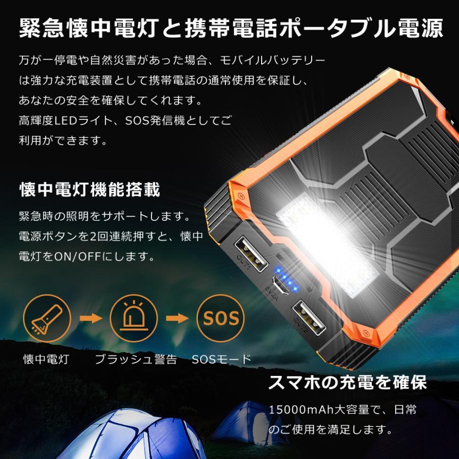 【レビュー特典開催！】モバイルバッテリー 大容量 15000mAh 充電器 ソーラー充電 急速充電 ライト付き 軽量 大容量 2台同時充電 PSE認証 5V/2A 残量表示付き |  | 13