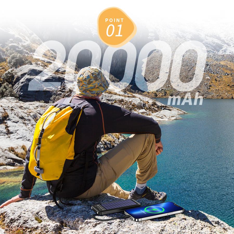 【レビュー特典開催！】空調ウェア対応 モバイルバッテリー 20000mAh 薄型 軽量 大容量 5台同時充電 ソーラー充電 PSE認証 5V/2A スタンダード機能 残量表示付き |  | 03