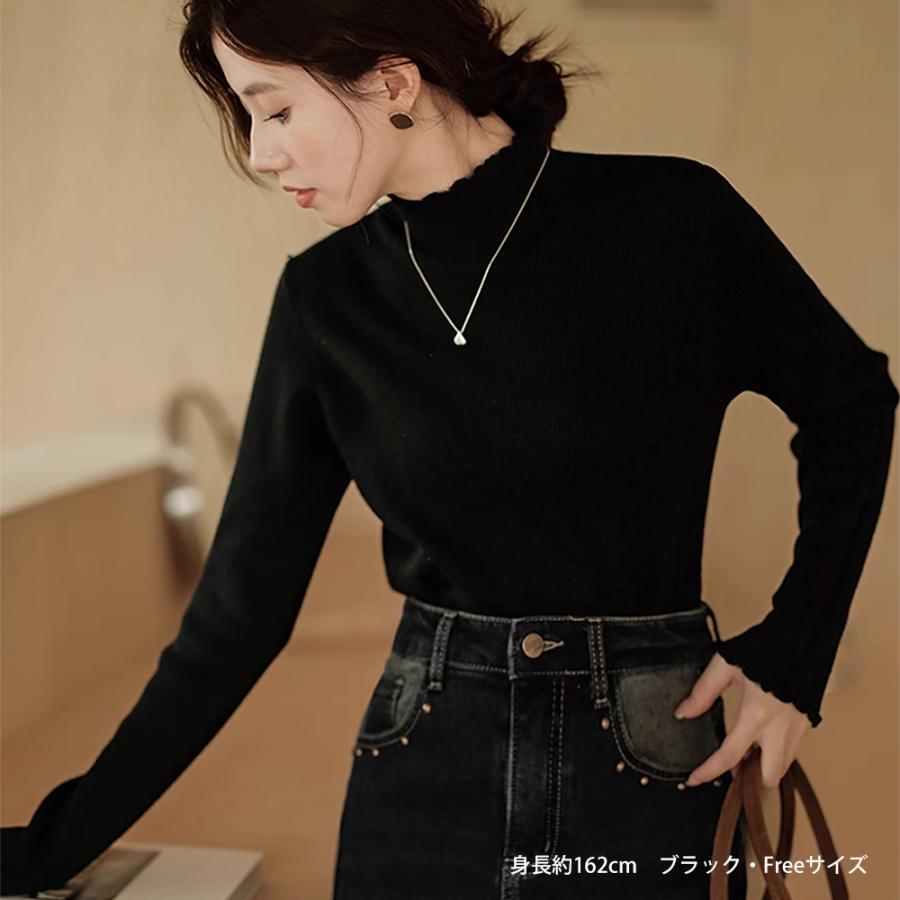 【特典開催！】 ニットセーター レディース ハーフタートルネック 長袖 リブ 無地 ストレッチ セットインスリーブ ミディアム丈 おしゃれ かわいい 合わせやすい |  | 08