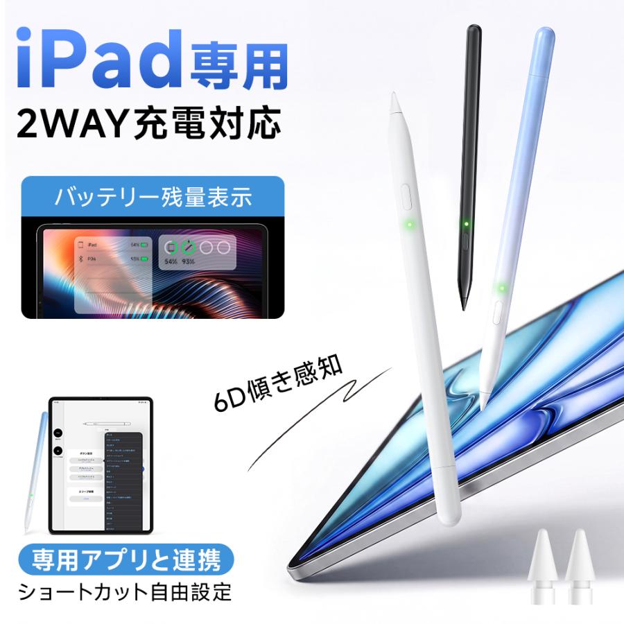 【ワイヤレス充電】 タッチペン iPad ペンシル 磁気吸着充電 スタイラスペン 極細 iPad Pro Air mini パームリジェクション機能 超高感度 傾き感知 誤操作防止 | ブランド登録なし