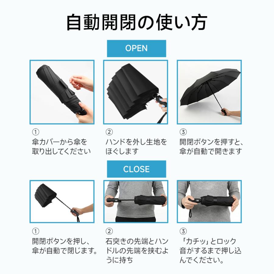 折りたたみ傘 晴雨兼用 メンズ 形状記憶 自動開閉 折畳み傘 傘 軽量 3