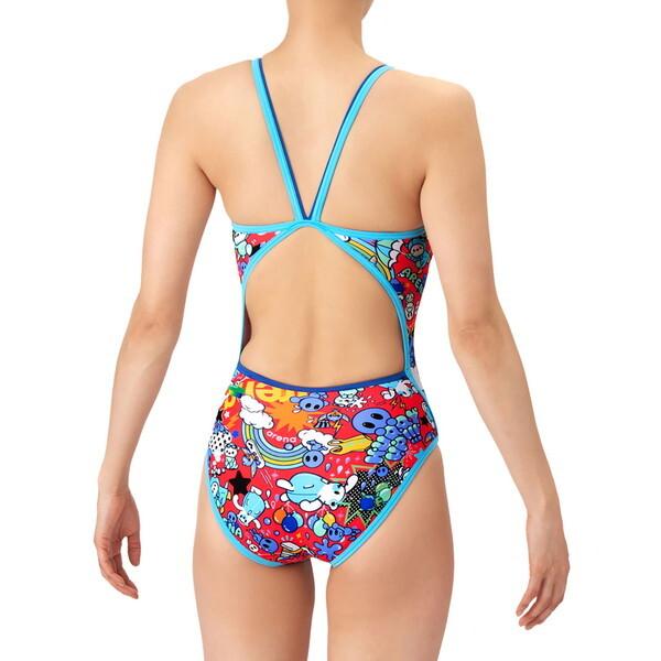 ARENA アリーナ スイム AS6SWM26L トレーニングワンピース(オープンバック) レッド×ブルー L サイズ TOUGHSUIT (タフスーツ) 練習用水着_1