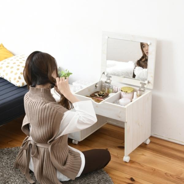 ドレッサー テーブル デスク メイク台 完成品 コスメ収納 化粧台 伸縮ドレッサー キャスター付き ロータイプ コンパクト 鏡台 おしゃれ 北欧 ホワイト_4