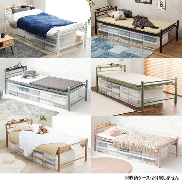 HAGiHARA（萩原） KH-3961S-WH ホワイト 宮棚付きシングルロングベッド