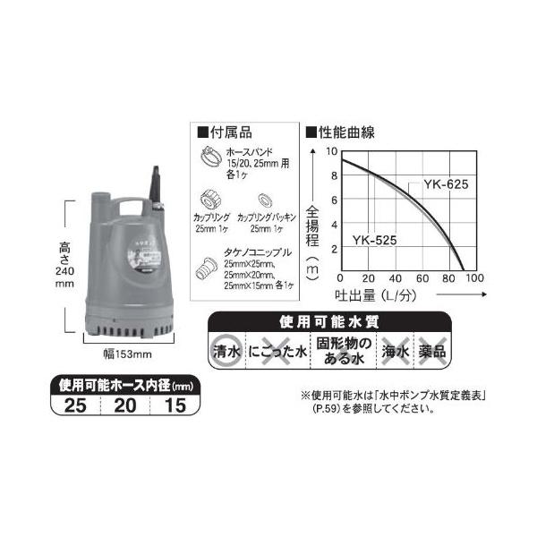 工進（KOSHIN） YK-525 清水用水中ポンプ ポンディ 口径25ミリ 50HZ