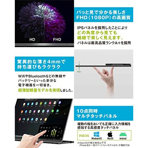 モバイルモニター EHOMEWEI タッチパネル モバイルディスプレイ 15.6インチ FHD 1920x1080 非光沢 IPS液晶パネル S 
