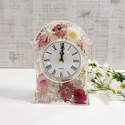Lulus ルルズ ローズとヘリクリサムハーバリウムクロック＊ピンクゴールド 固まるハーバリウム 卓上置き時計 ドライフラワー プリザーブドフ 固まるハーバリウム ピンクゴールド