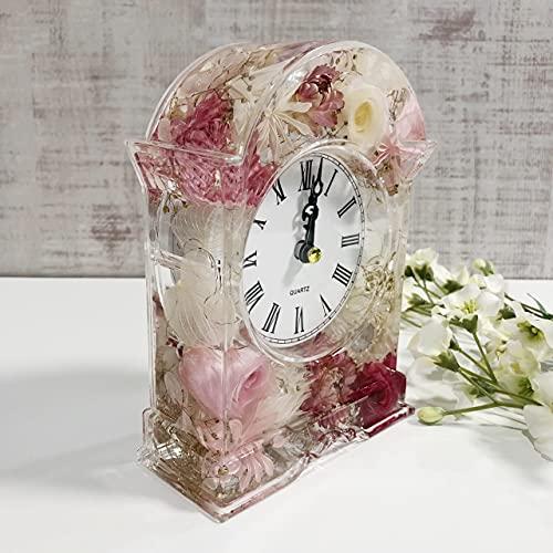 Lulus ルルズ ローズとヘリクリサムハーバリウムクロック＊ピンクゴールド 固まるハーバリウム 卓上置き時計 ドライフラワー プリザーブドフ 固まるハーバリウム ピンクゴールド