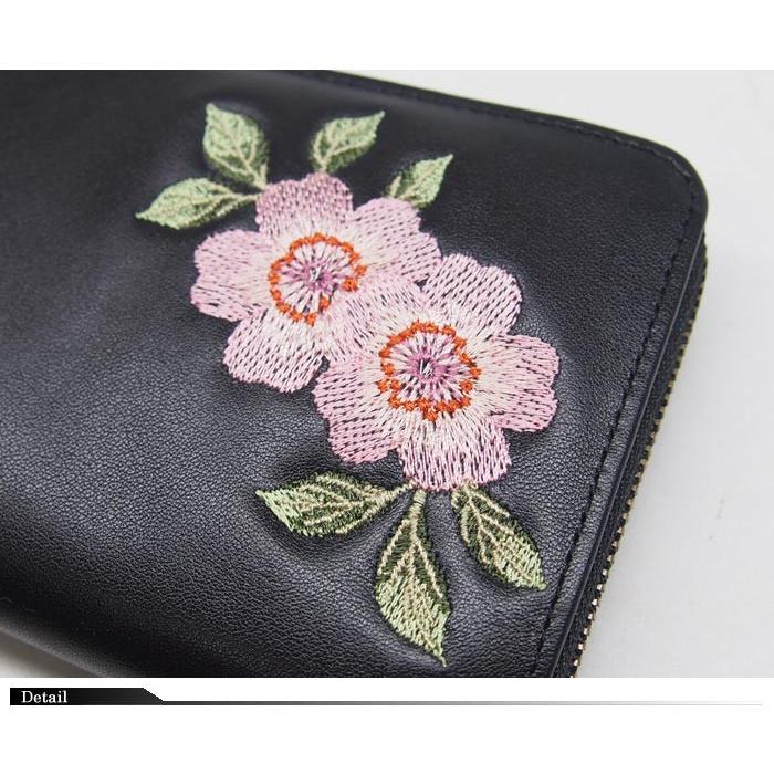 花旅楽団[ハナタビガクダン] 桜と蝶々 刺繍 牛革 和柄長財布/ロング