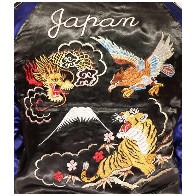 スカジャン リバーシブル　龍虎鷹　M ブラック JAPANESQUE [ジャパネスク] 龍虎鷹 リバーシブル 和柄 スカジャン