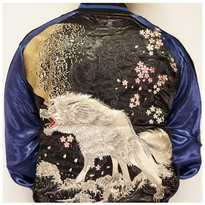 スカジャン　サトリ　狼　XL 楽天市場】satori さとり 狼 刺繍 和柄 リバ−シブル スカジャン
