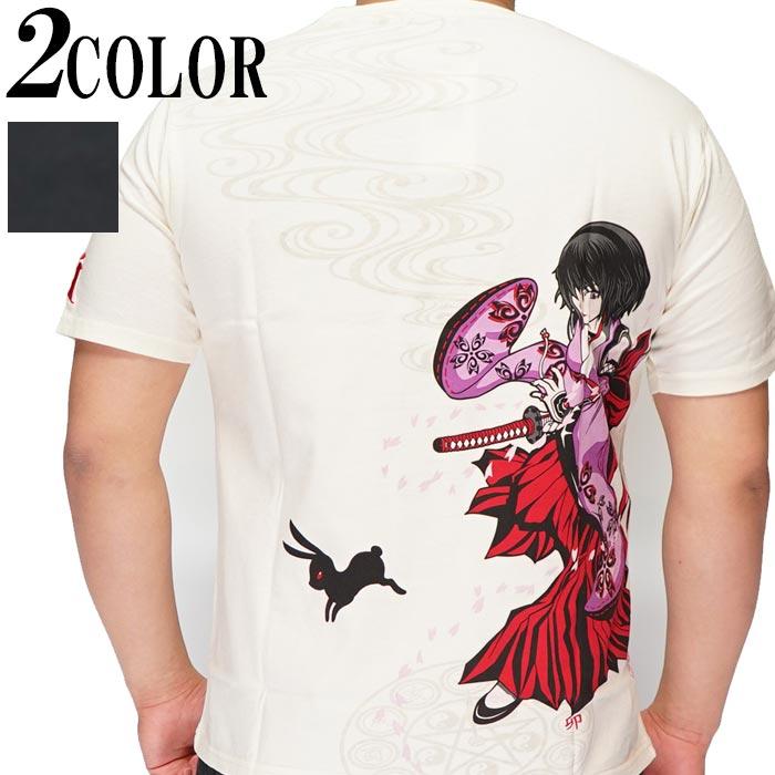 LIN Tシャツ 半袖 メンズ スカル 卯 うさぎ 娘 くノ一 和柄 ALT-75009