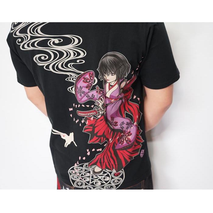 LIN Tシャツ 半袖 メンズ スカル 卯 うさぎ 娘 くノ一 和柄 ALT-75009