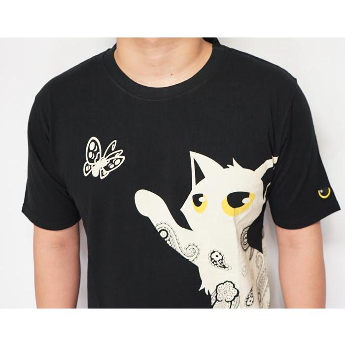 LIN 和柄 Tシャツ メンズ 半袖 黒猫のLamyとネズミのEarl 蝶が気になる