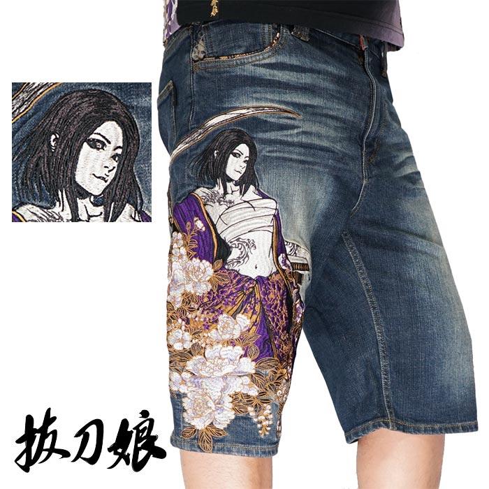 絡繰魂 デニム ショートパンツ 32インチ 新品 未使用品 絡繰魂 抜刀娘 バットウムスメ 和柄 ショート パンツ デニム ジーンズ
