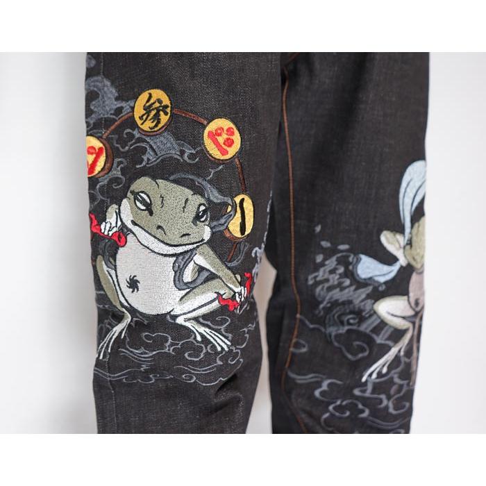 参丸一 サンマルイチ 和柄 ジーンズ デニム メンズ 風神雷神 蛙 総刺繍