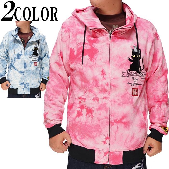 LIN 和柄 長袖 メンズ パーカー 黒猫のLamyとネズミのEarl ラミ