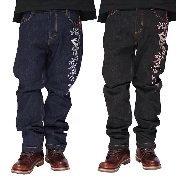 黒菟華 kurotoka 和柄 ジーンズ デニム メンズ 兎 うさぎ 桔梗の刺繍