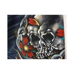 備中倉敷工房倉 京友禅手書デニムパンツ[スカル柄]/和柄ジーンズ/25342