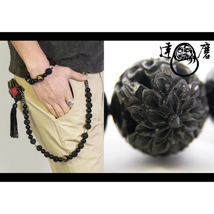 くまごろうセール❣️黒玉髄お金天珠　訳あり　4-177 達磨[だるま]念珠ロープ 菊/数珠/日本製/daj000107/送料無料