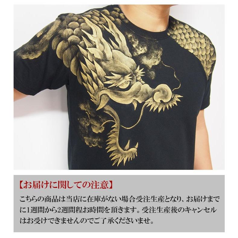 羽水[うすい] 雲龍 黒×金 手描き 和柄Tシャツ/半袖/ryu17bg/送料無料
